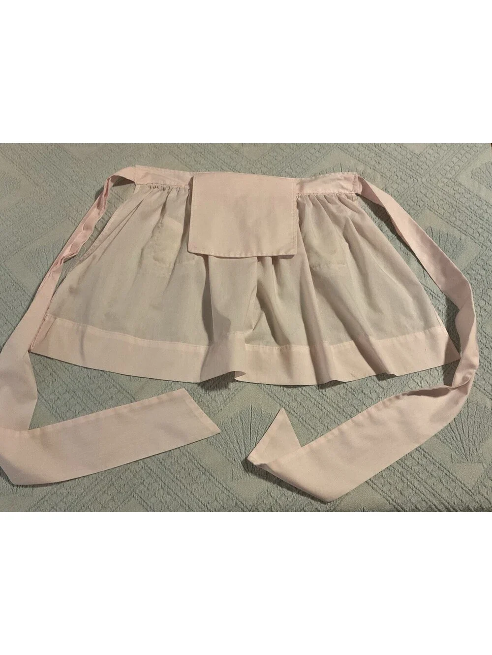 Vintage 1950’s Pink Sheer Half Apron Lace Pockets